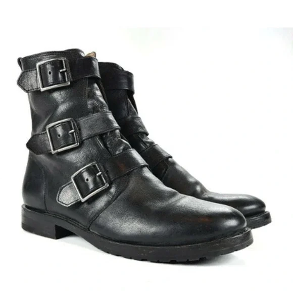 Frye Natalie Triple Buckle Ankle Short Boots Black Booties Womens 8 - Picture 1 of 16